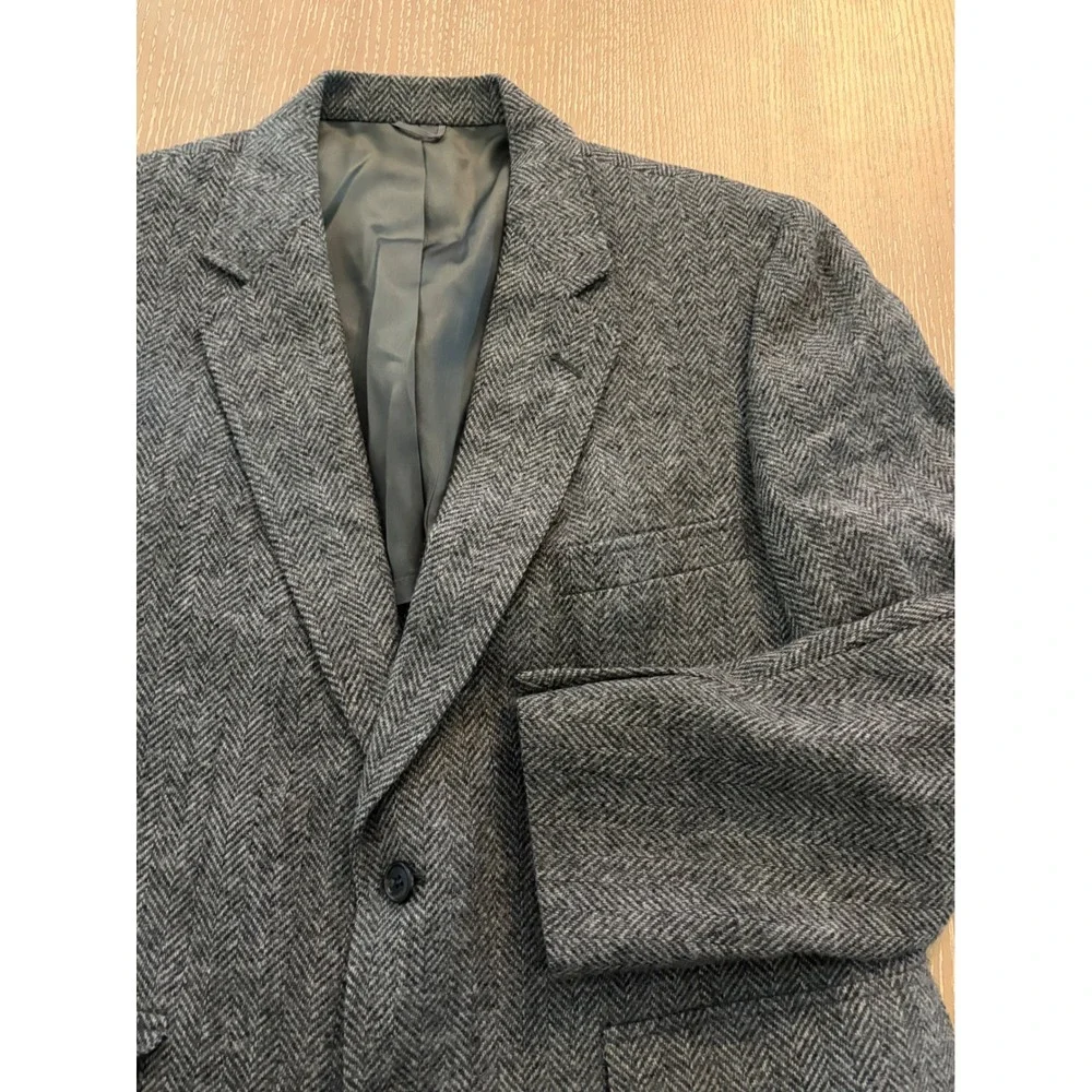 Vintage Harbour Town Harris Tweed Men's Blazer Gray Herringbone Wool Size 40R